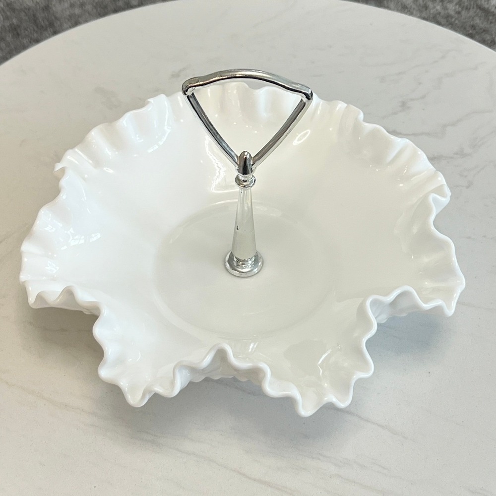 Fenton Milk Glass Hobnail Bon Bon Dish Tidbit Tray Candy Tea Party Retro Wedding